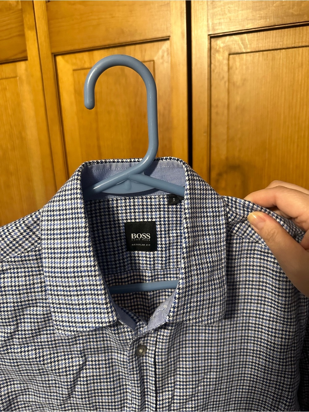 Hugo Boss Blue White and Black Mini Check Dress Shirt